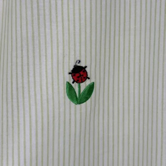 Vintage XL Lime Green Striped Button Down Embroidered Bugs Flowers Rhinestones - Picture 11 of 11